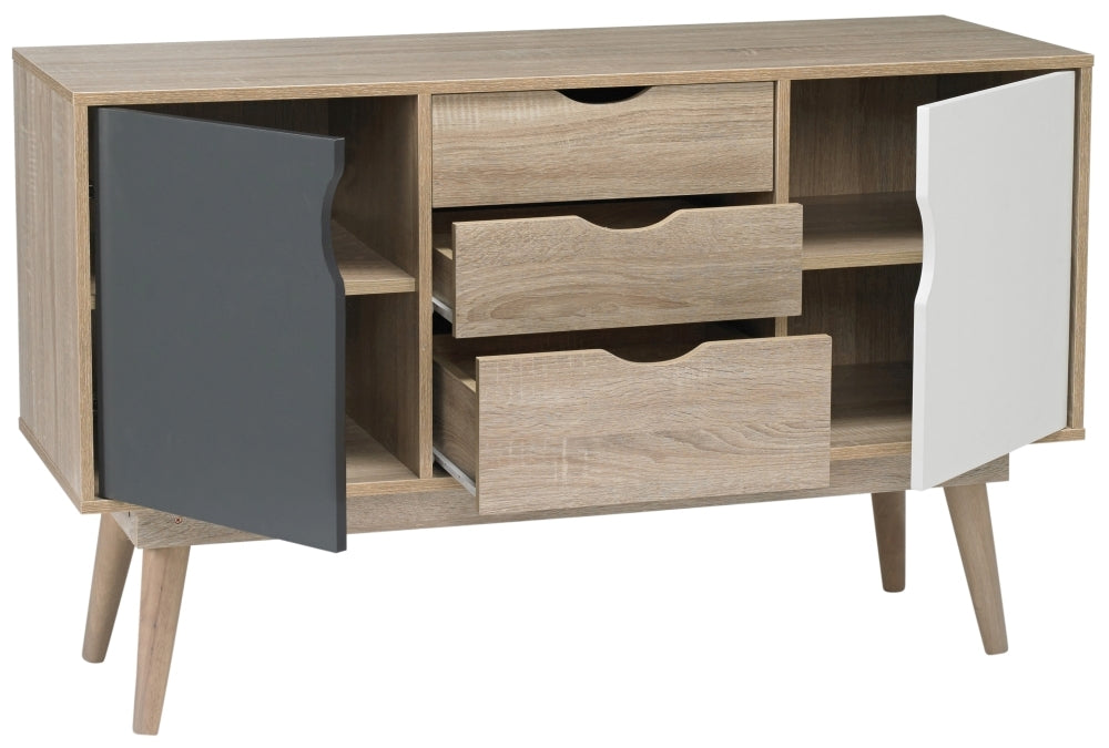 Scandi Oak 2 Door Sideboard - White and Grey