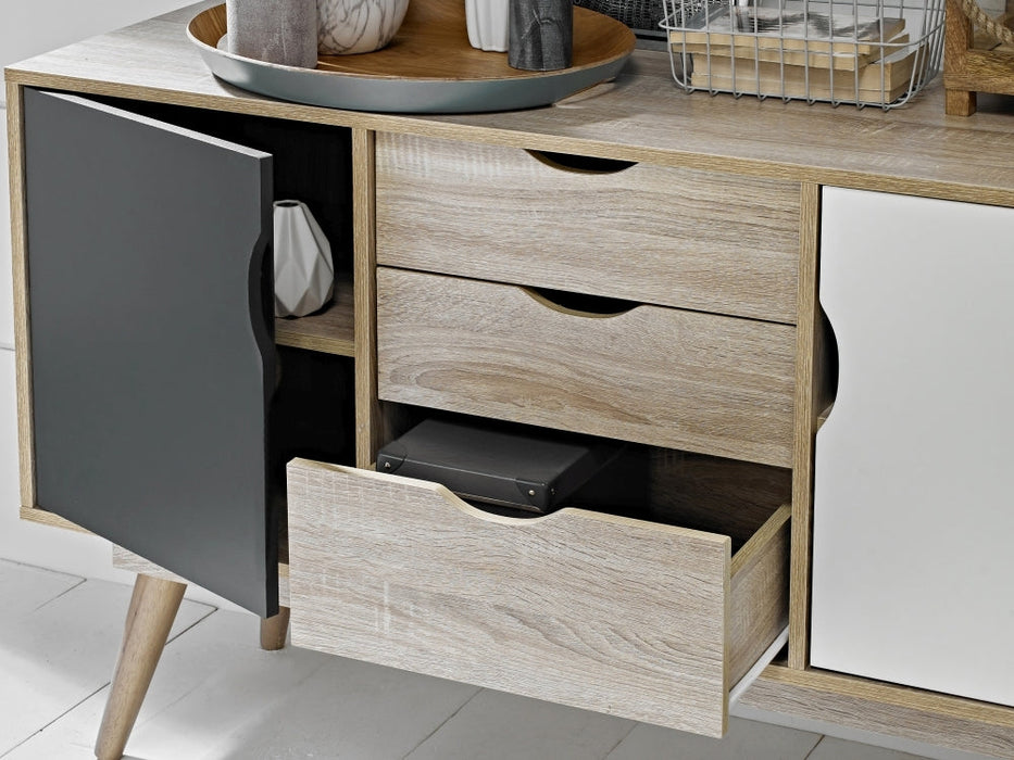 Scandi Oak 2 Door Sideboard - White and Grey