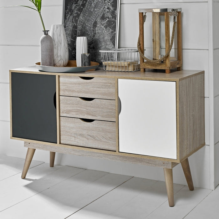 Scandi Oak 2 Door Sideboard - White and Grey