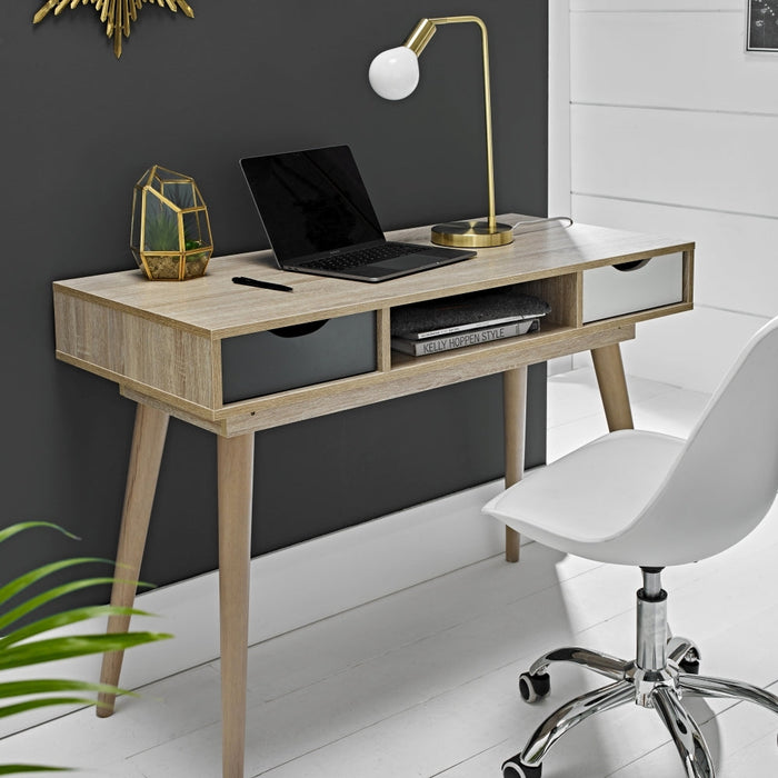 Scandi Oak Desk - White and Grey