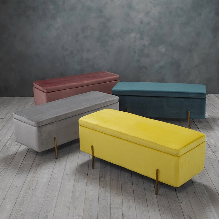 Lola Grey Velvet Fabric Ottoman Bench