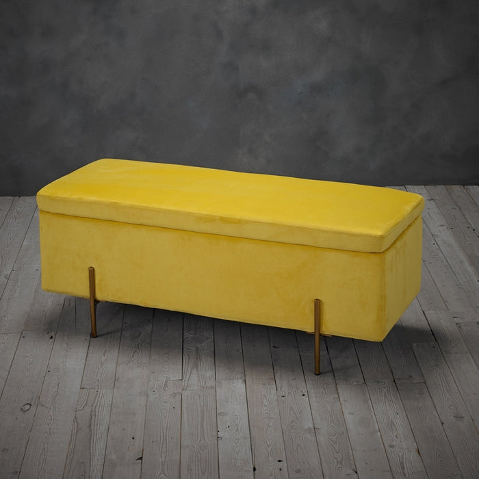 Lola Mustard Velvet Fabric Ottoman Bench
