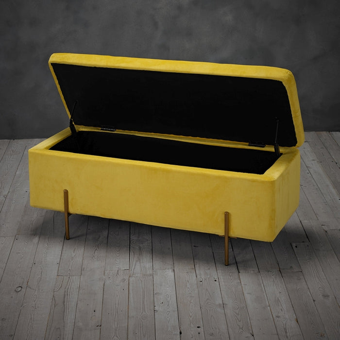 Lola Mustard Velvet Fabric Ottoman Bench