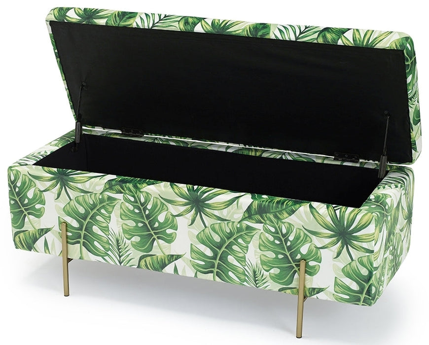 Lola Palm Print Fabric Ottoman Bench