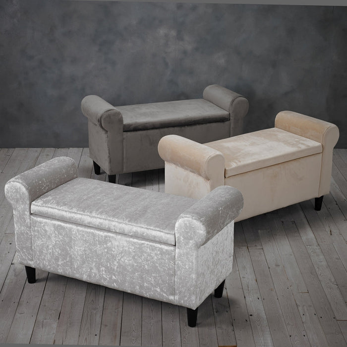 Highgrove Beige Velvet Fabric Ottoman Bench