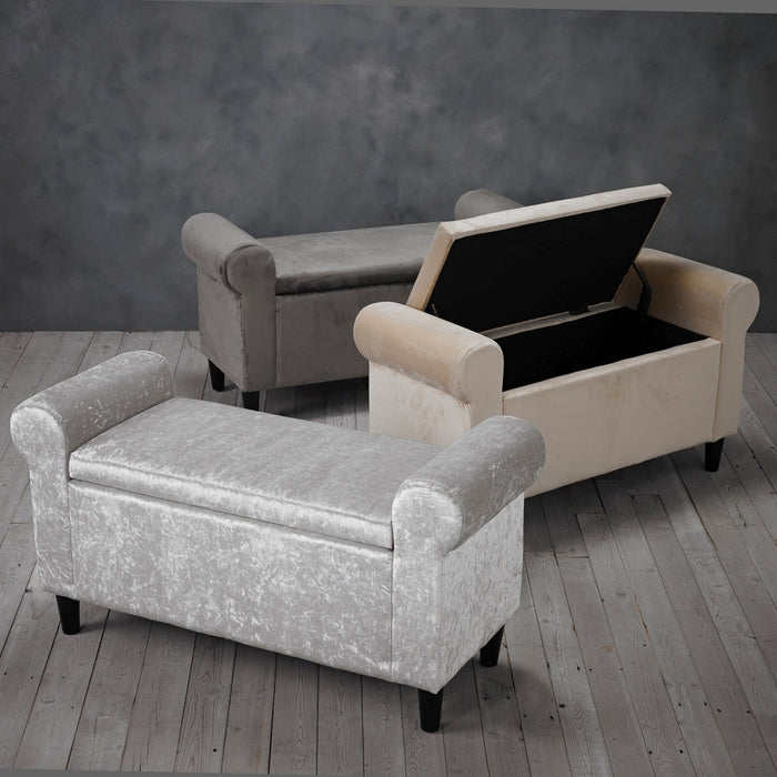 Highgrove Beige Velvet Fabric Ottoman Bench