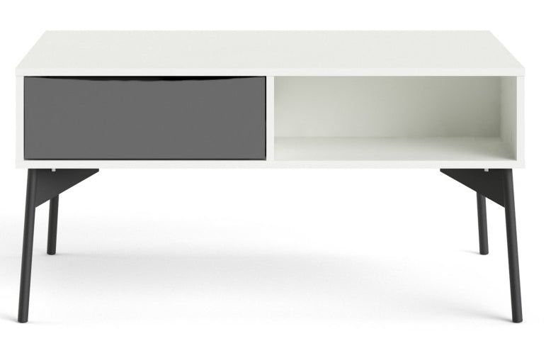 Fur Coffee Table with 1 Drawer in Grey and White