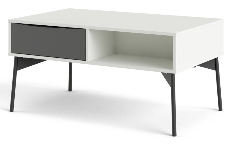 Fur Coffee Table with 1 Drawer in Grey and White