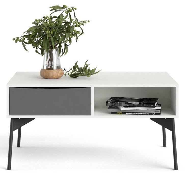 Fur Coffee Table with 1 Drawer in Grey and White
