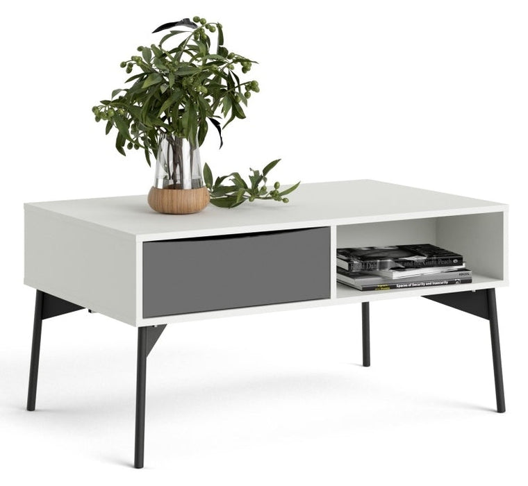 Fur Coffee Table with 1 Drawer in Grey and White