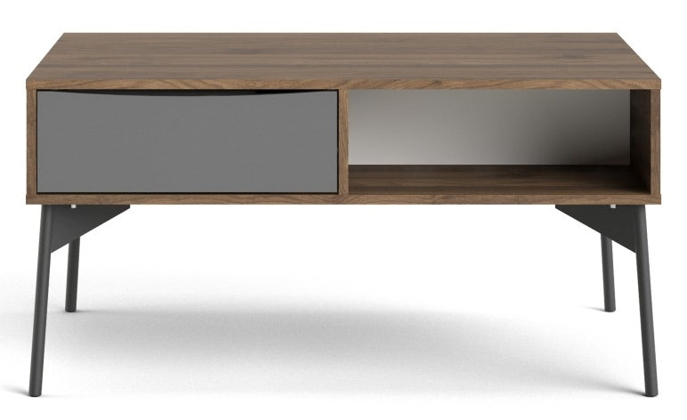 Fur Coffee Table with 1 Drawer in Grey, White and Walnut
