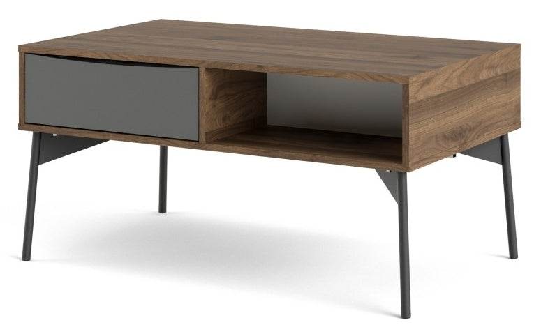 Fur Coffee Table with 1 Drawer in Grey, White and Walnut