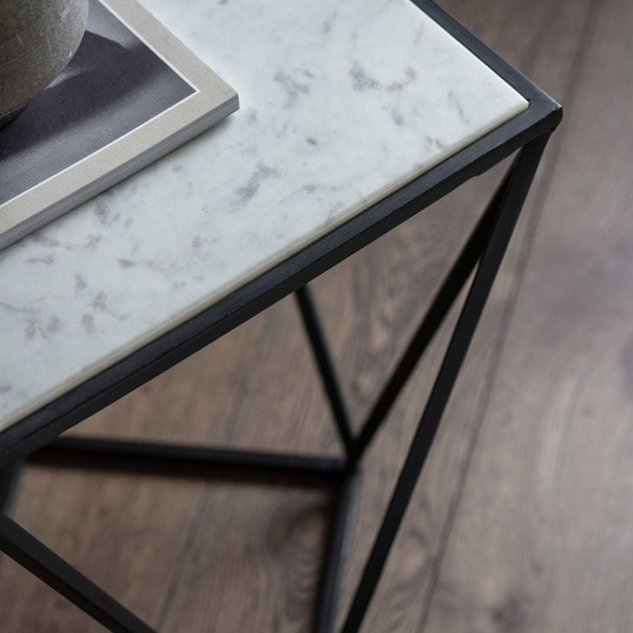 Helford White Marble and Black Side Table
