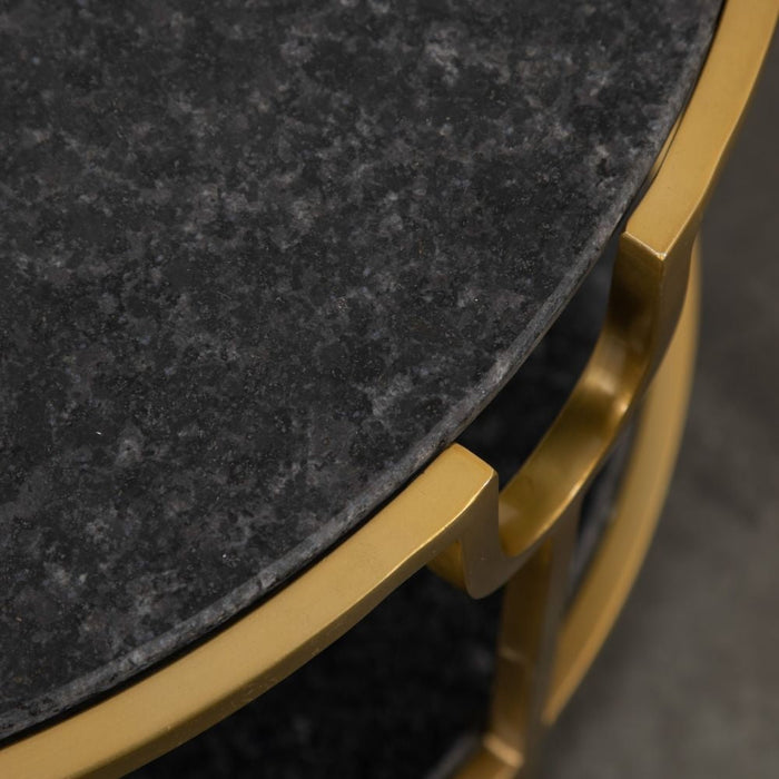 Weston Black Granite and Gold Round Coffee Table