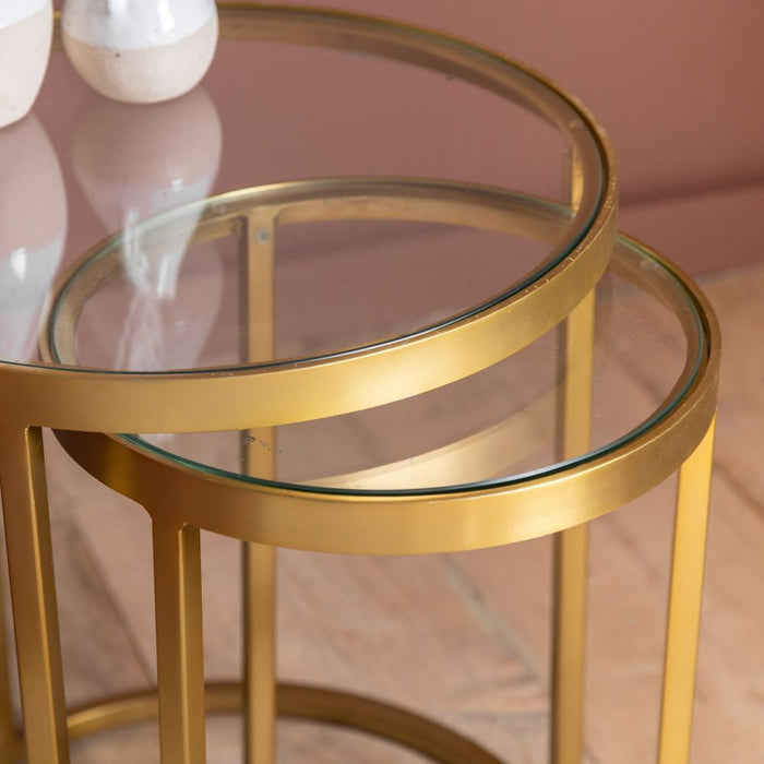 Rowe Gold and Glass Nest of 2 Tables
