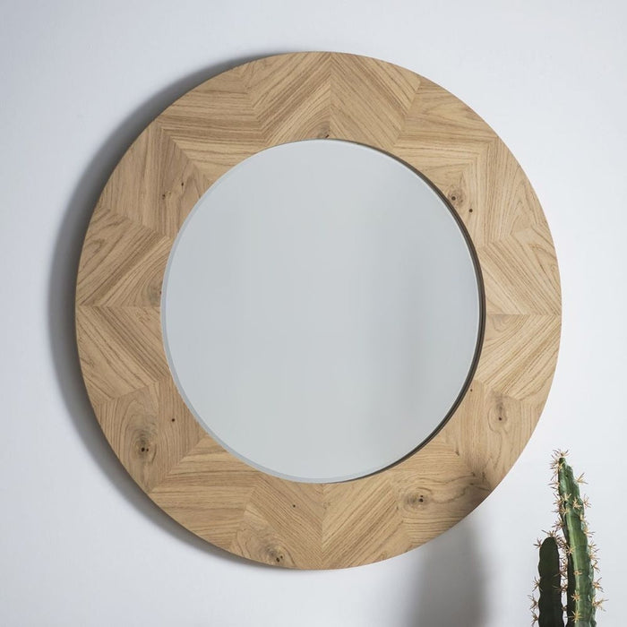 Milano Oak Round Wall Mirror - 90cm x 90cm