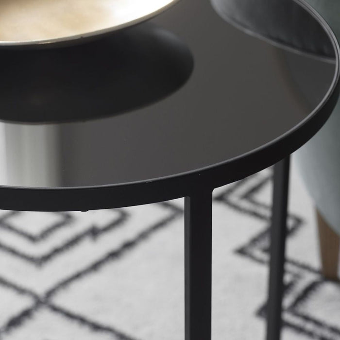 Torrance Grey Mirrored Round Side Table