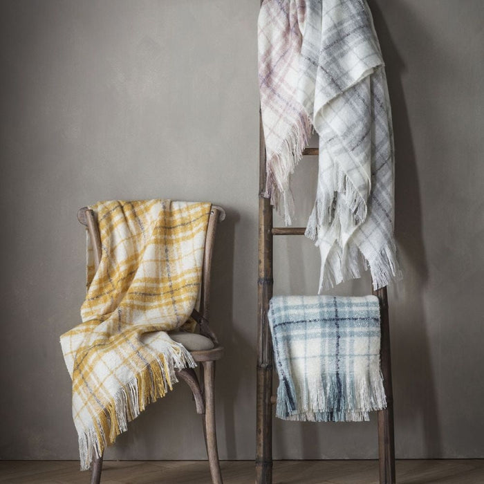 Check Frayed Fringing Grey Mohair Fabric Throw