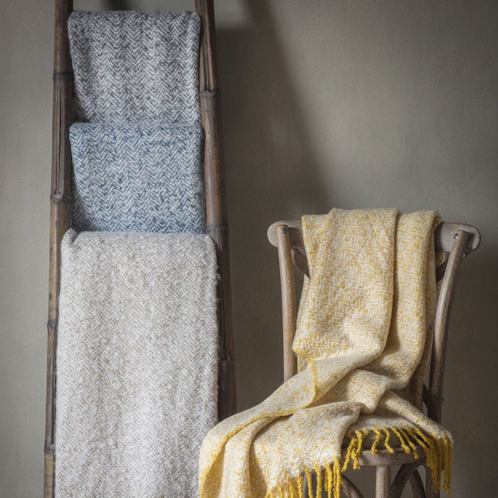 Herringbone Solid Fringing Grey Mohair Fabric Throw