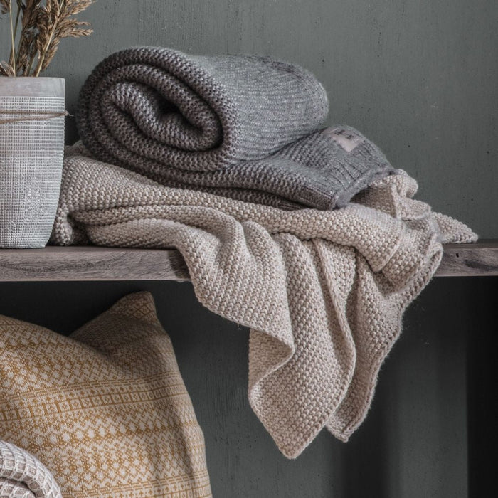 Moss Stitched Melange knitted Natural Fabric Throw