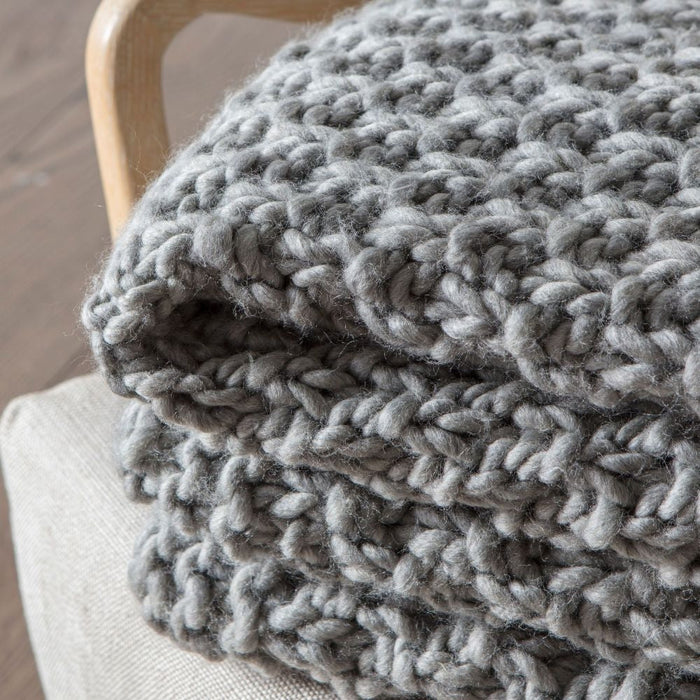 Chunky Moss Knitted Grey Fabric Throw