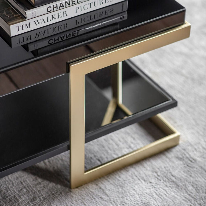 Ardella Black Glass Square Coffee Table - Gold Base