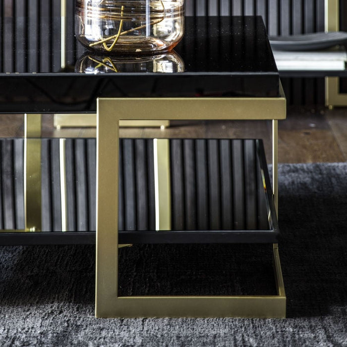 Ardella Black Glass Square Coffee Table - Gold Base