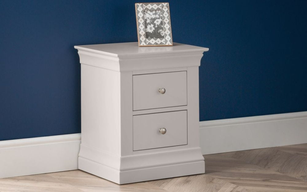 Clermont Light Grey 2 Drawer Bedside Cabinet