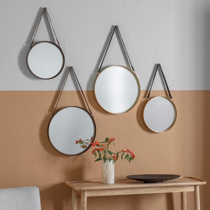 Marston Bronze Leather Hanging Strap Round Mirror (Set of 2) - 40cm-30cm