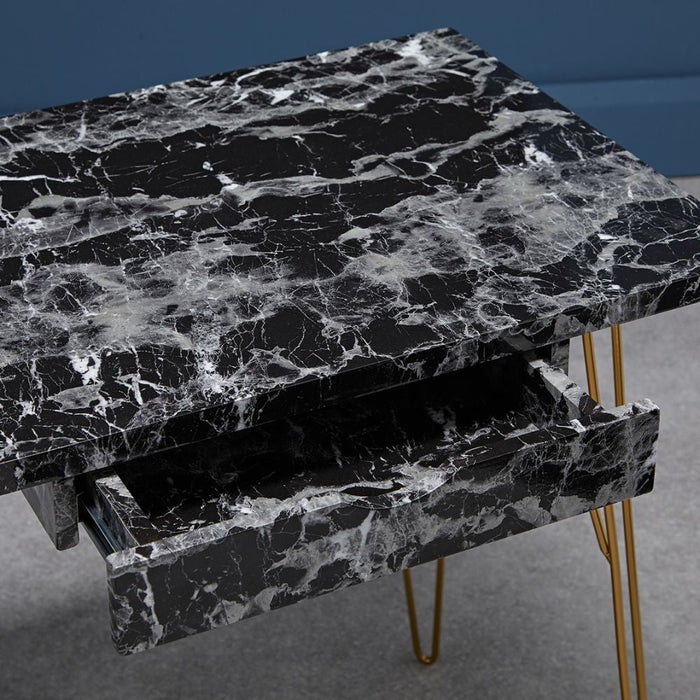 Fusion Black Marble Effect 1 Drawer Desk with Hairpin Legs