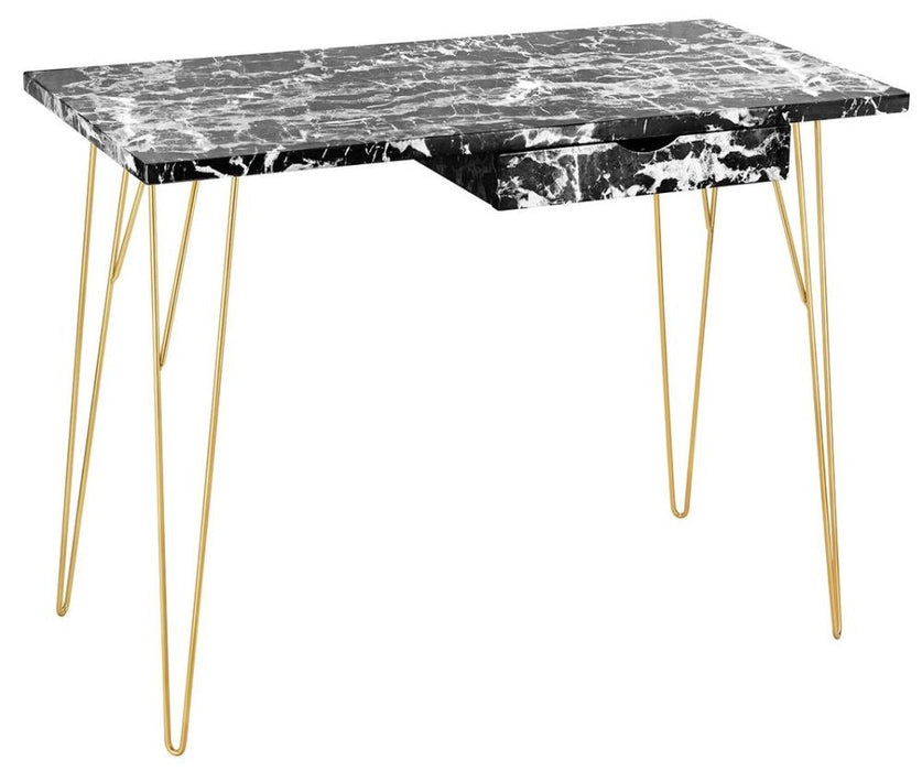 Fusion Black Marble Effect 1 Drawer Desk with Hairpin Legs
