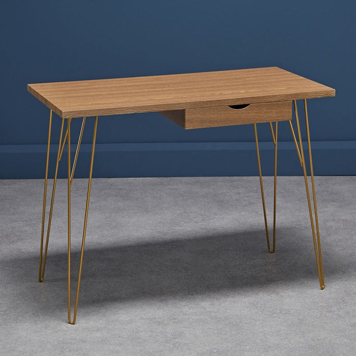 Fusion Oak Effect 1 Drawer Desk with Hairpin Legs