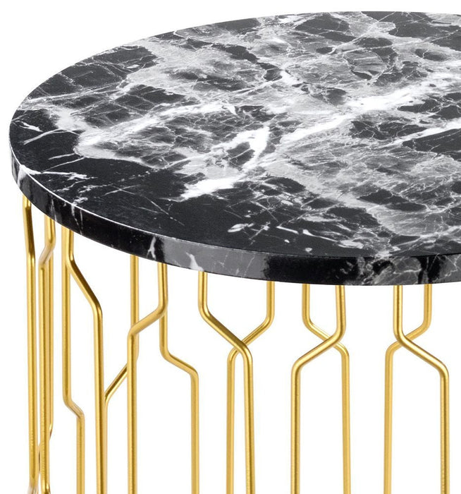 Grace Black Marble Effect Round End Table with Geometrical Base