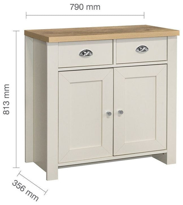 Highgate Cream and Oak Effect Small Sideboard - 2 Doors