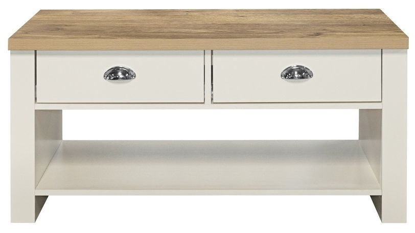 Highgate Cream and Oak Effect Coffee Table - 2 Drawers