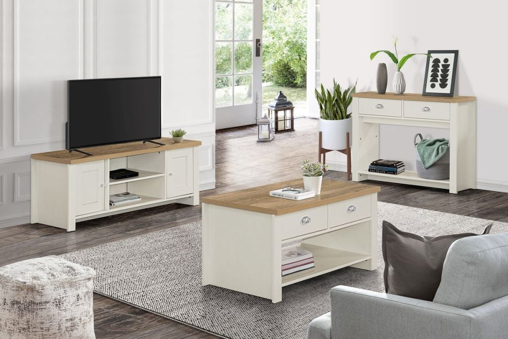 Highgate Cream and Oak Effect Coffee Table - 2 Drawers