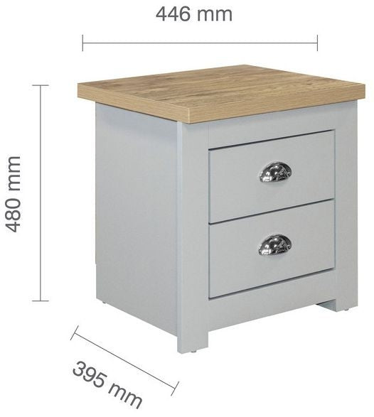 Highgate Grey and Oak Effect Bedside Cabinet - 2 Drawers