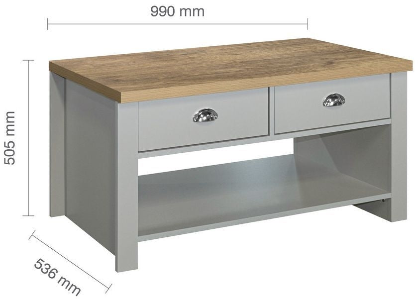 Highgate Grey and Oak Effect Coffee Table - 2 Drawers