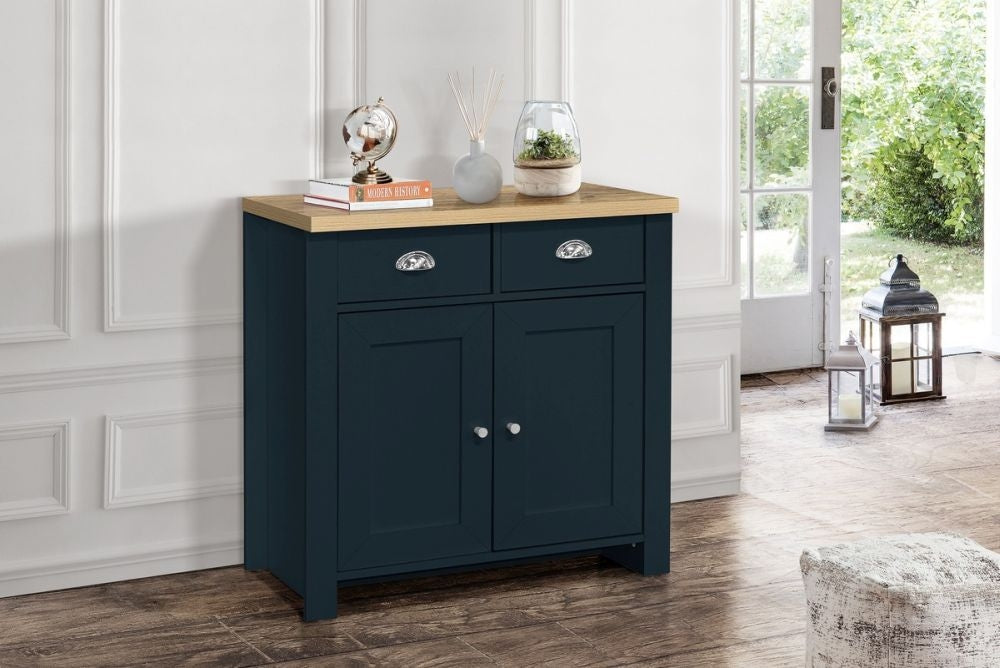 Highgate Blue and Oak Effect Small Sideboard - 2 Doors