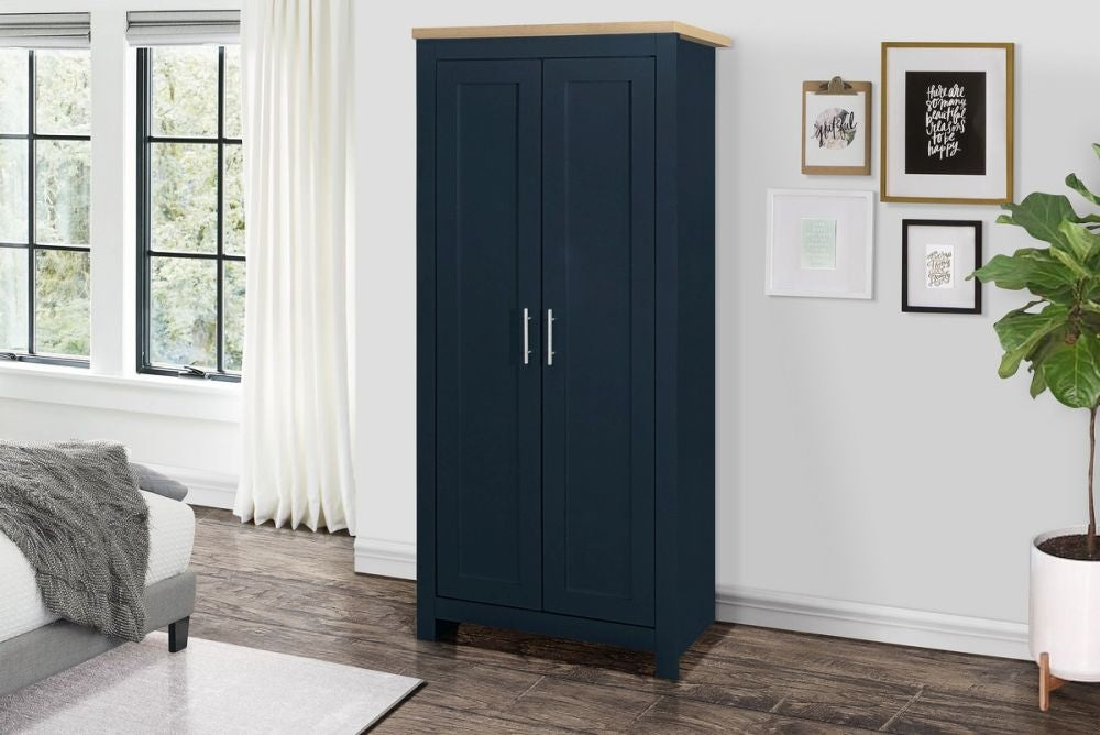Highgate Blue and Oak Effect Wardrobe - 2 Doors