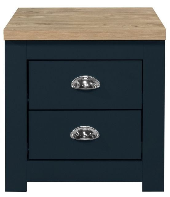 Highgate Blue and Oak Effect Bedside Cabinet - 2 Drawers