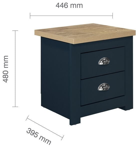 Highgate Blue and Oak Effect Bedside Cabinet - 2 Drawers