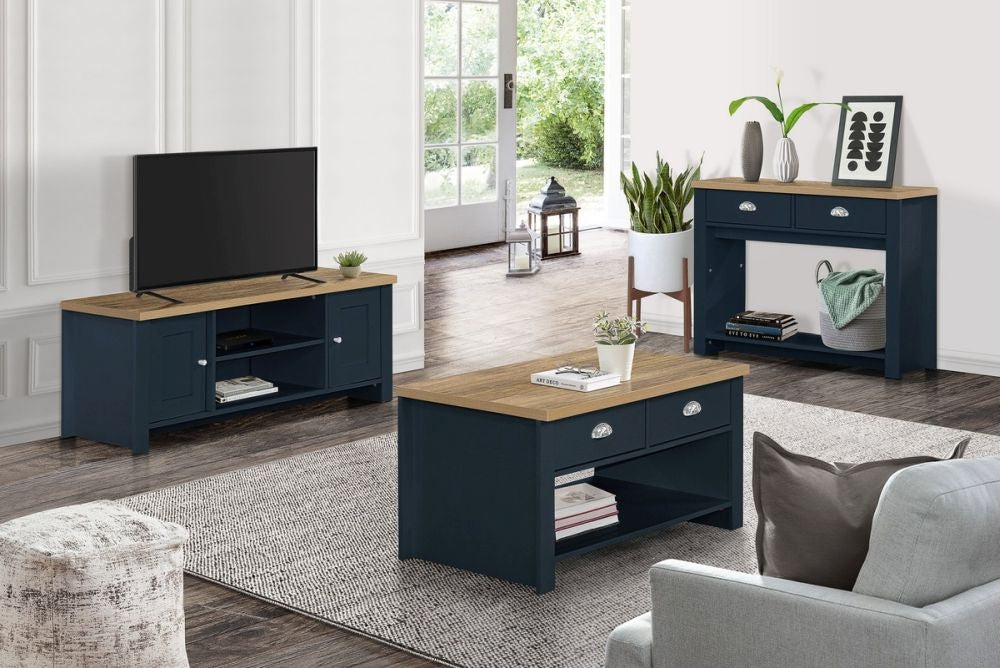 Highgate Blue and Oak Effect Coffee Table - 2 Drawers