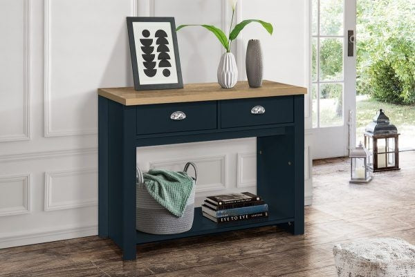 Highgate Blue and Oak Effect Console Table - 2 Drawers
