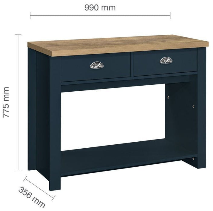 Highgate Blue and Oak Effect Console Table - 2 Drawers