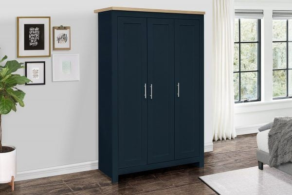 Highgate Blue and Oak Effect Wardrobe - 3 Doors