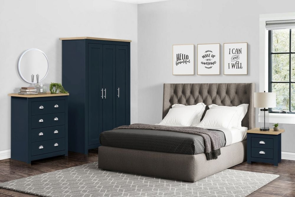 Highgate Blue and Oak Effect Wardrobe - 3 Doors