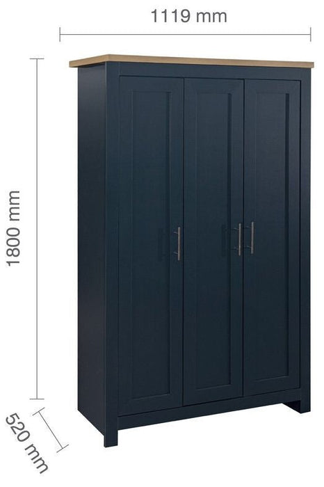 Highgate Blue and Oak Effect Wardrobe - 3 Doors