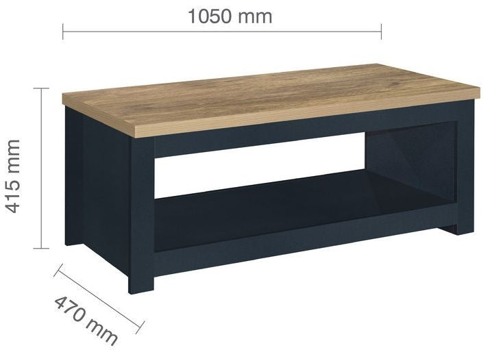 Highgate Blue and Oak Effect 105cm Coffee Table