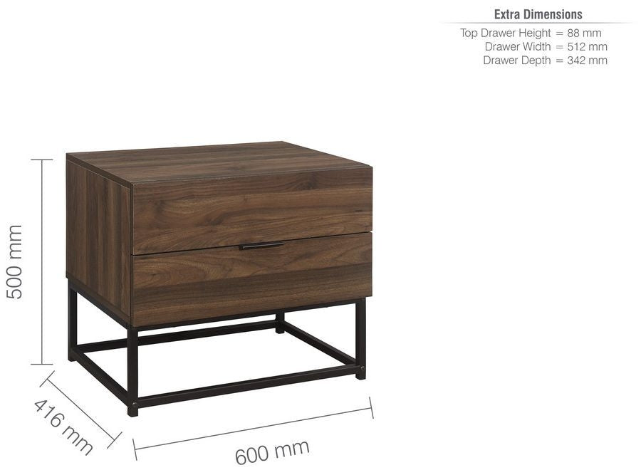 Houston Walnut 2 Drawer Bedside Cabinet
